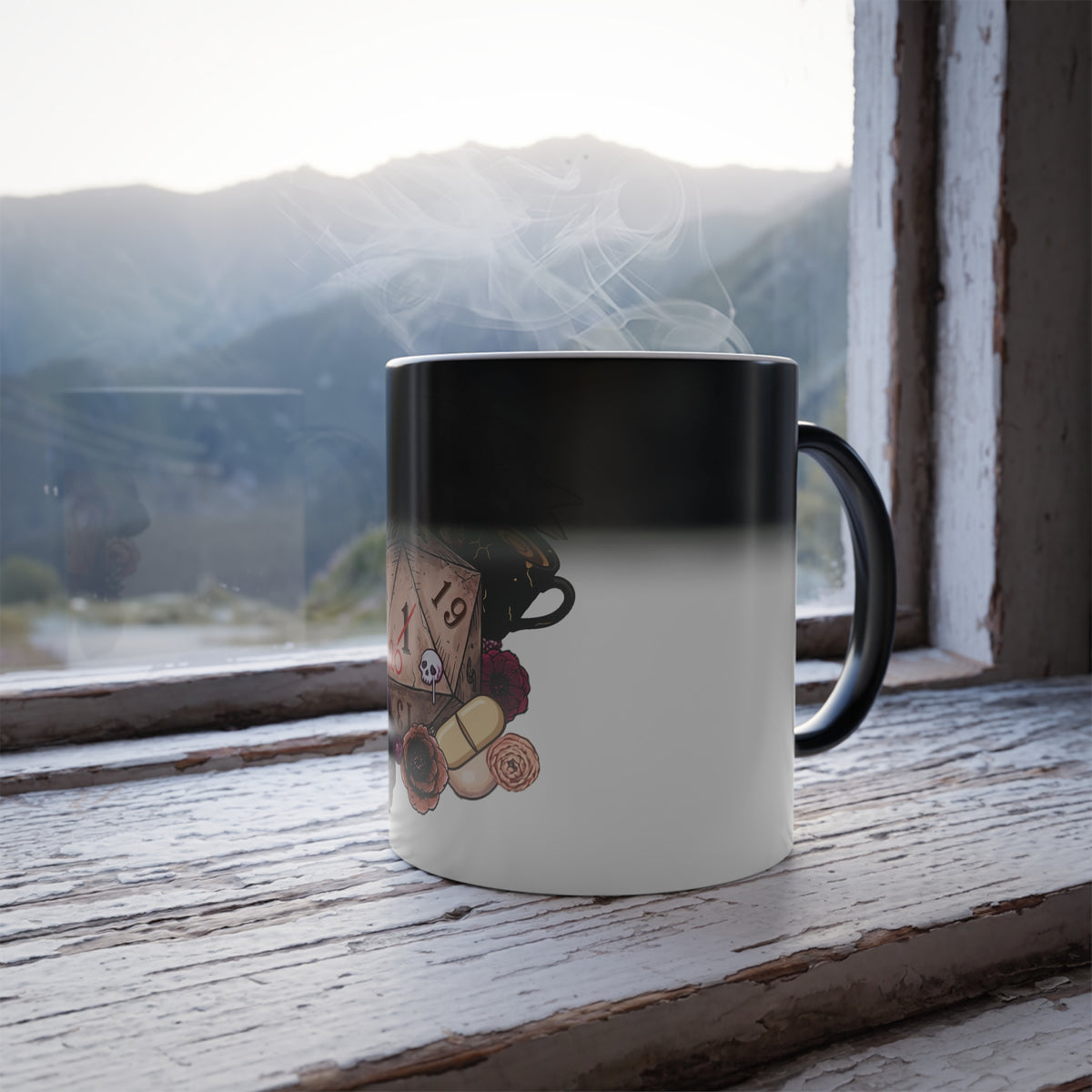 Color-Changing Mug — "Roll for Caffeine" D20 Coffee Mug