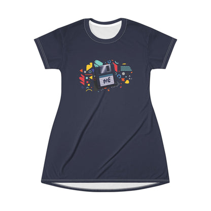 Retro Cassette 'Me' Graphic T-Shirt Dress — Fun Vintage Music AOP Dress