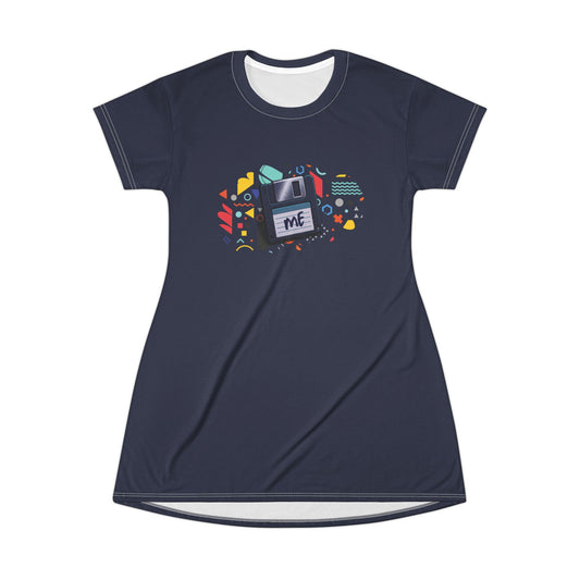 Retro Cassette 'Me' Graphic T-Shirt Dress — Fun Vintage Music AOP Dress