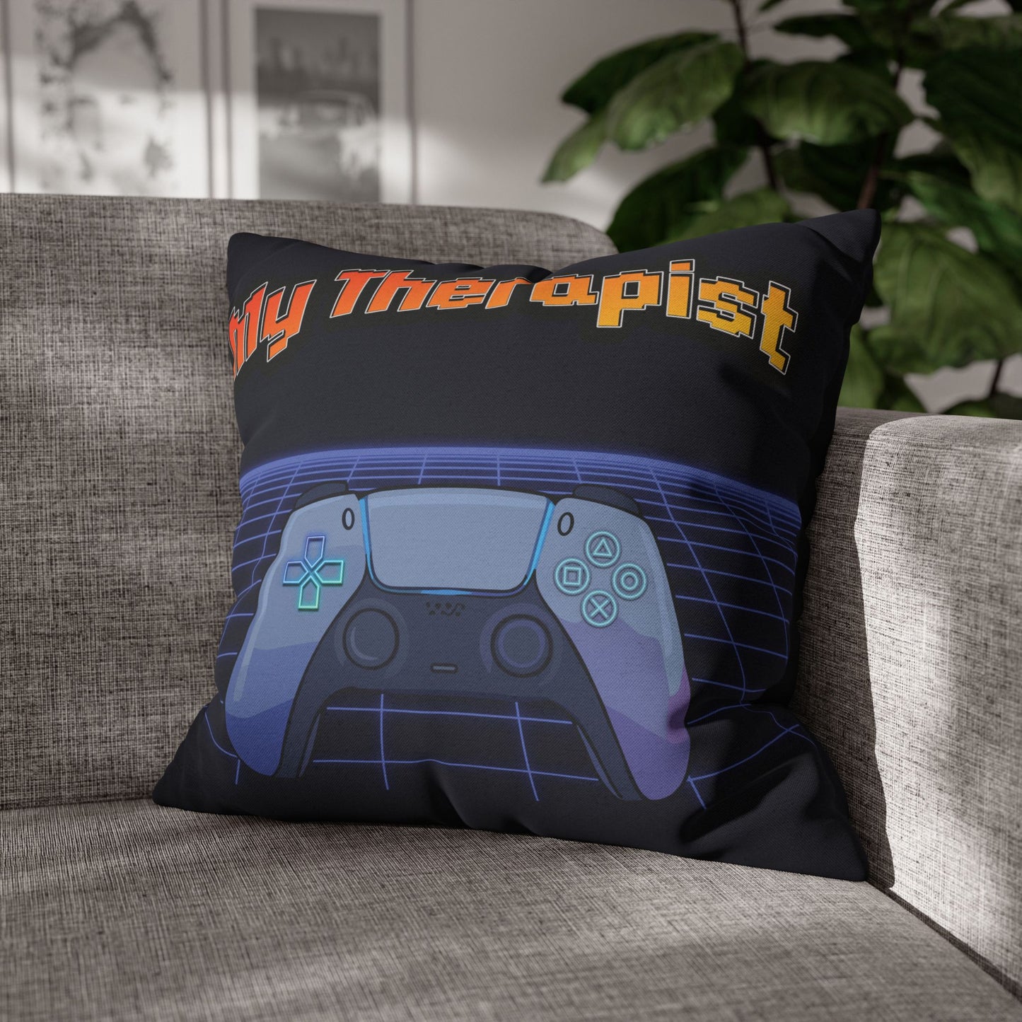 Gamer Therapist Pillowcase — Retro Controller Spun Polyester Square Pillow