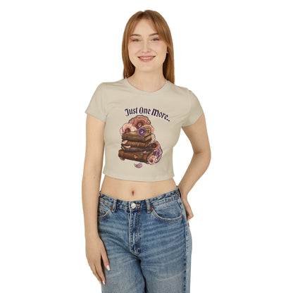 Just One More Book Women's Baby Tee — Floral Stack of Books Reading Crop Top