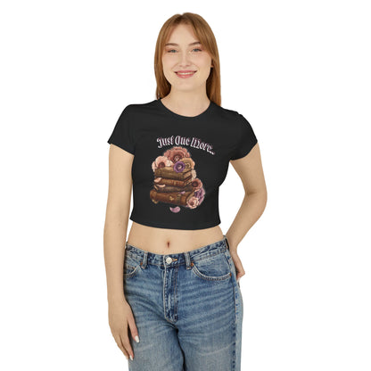 Just One More Book Women's Baby Tee — Floral Stack of Books Reading Crop Top
