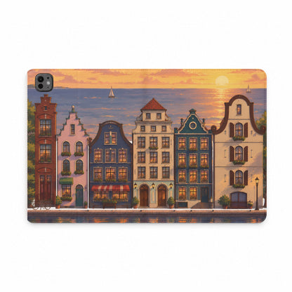 Sunset Canal Tablet Folio Case — Dutch Row Houses Scenic iPad Cover