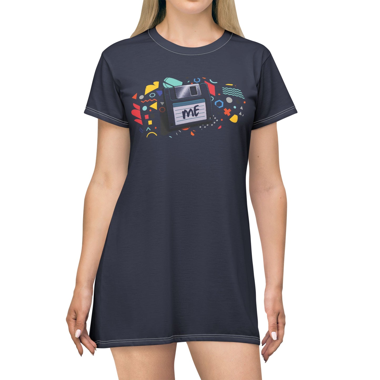 Retro Cassette 'Me' Graphic T-Shirt Dress — Fun Vintage Music AOP Dress