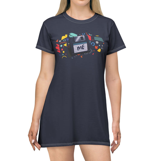 Retro Cassette 'Me' Graphic T-Shirt Dress — Fun Vintage Music AOP Dress