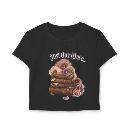 Just One More Book Women's Baby Tee — Floral Stack of Books Reading Crop Top