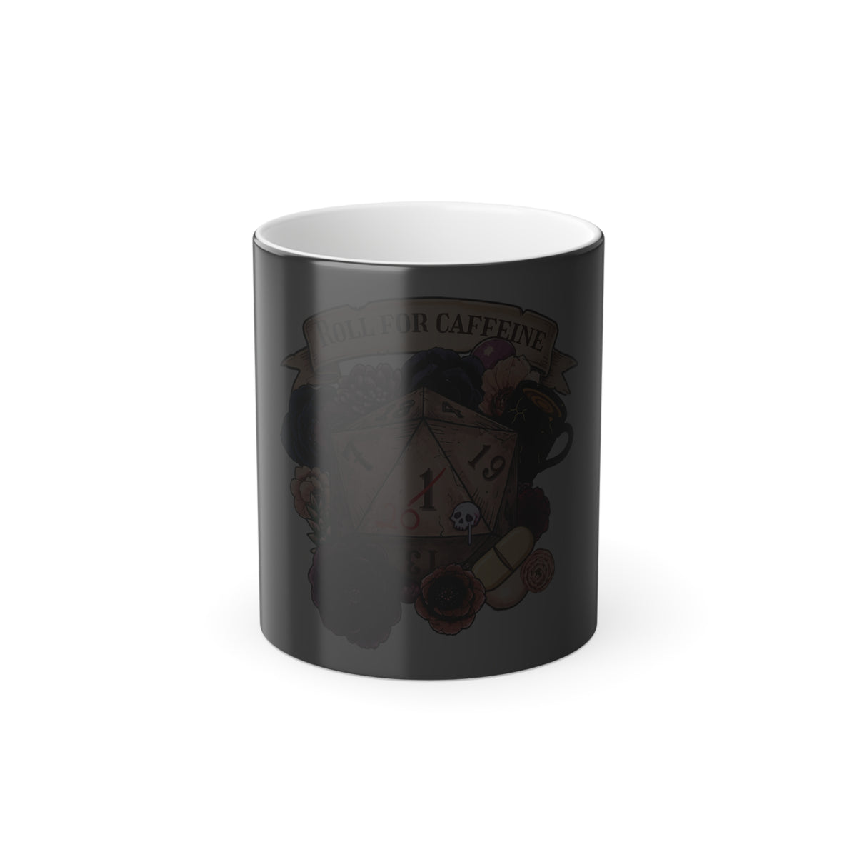 Color-Changing Mug — "Roll for Caffeine" D20 Coffee Mug