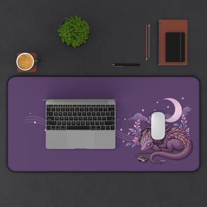 Purple Night Dragon Desk Mat — Sleeping Dragon, Moon & Musical Notes