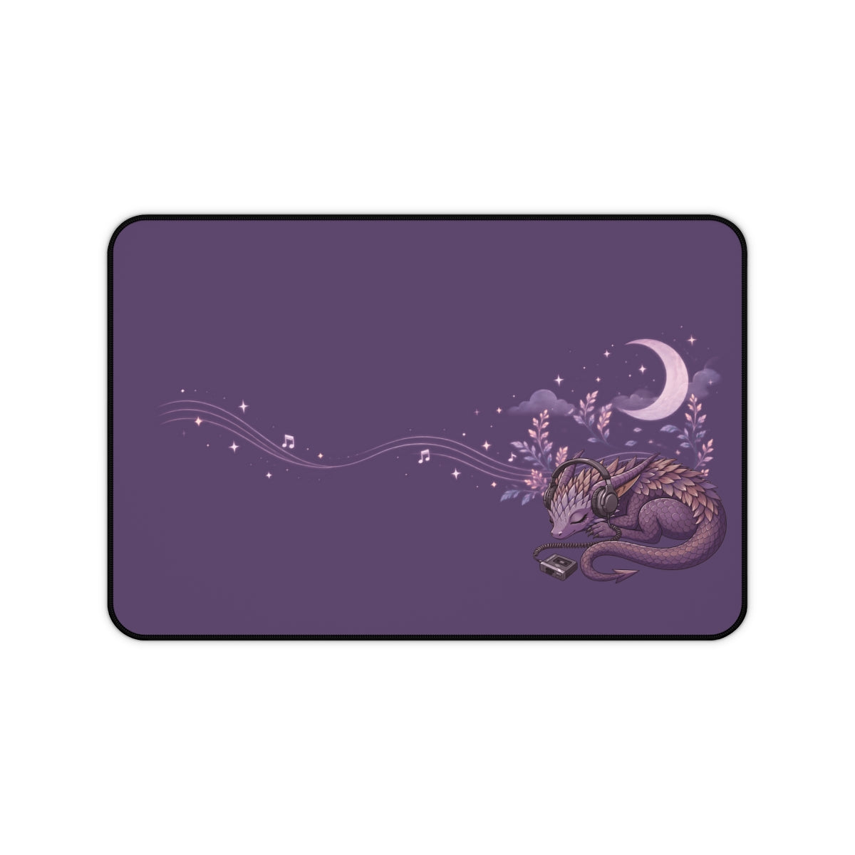 Purple Night Dragon Desk Mat — Sleeping Dragon, Moon & Musical Notes